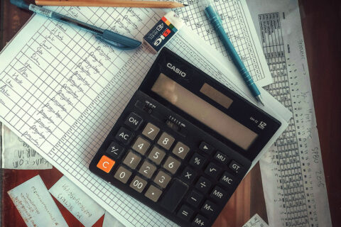 calculator and papers