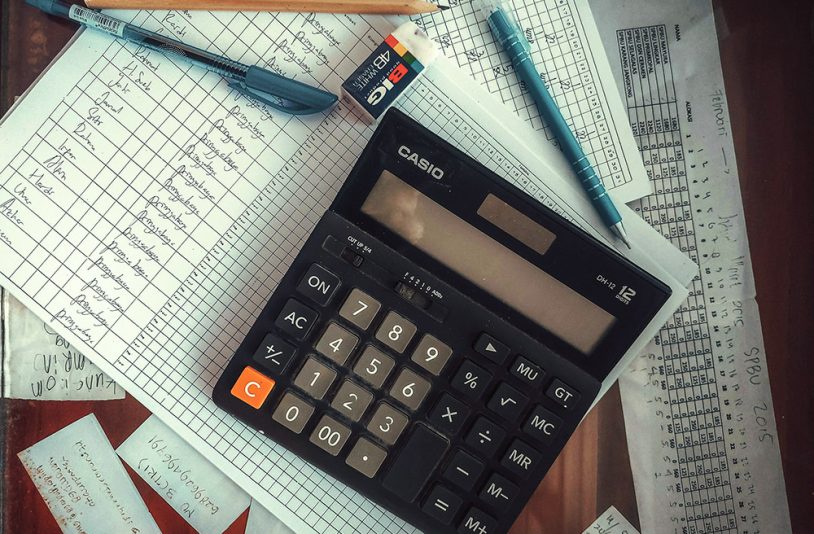 calculator and papers