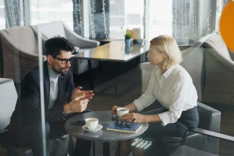 man and a woman meeting
