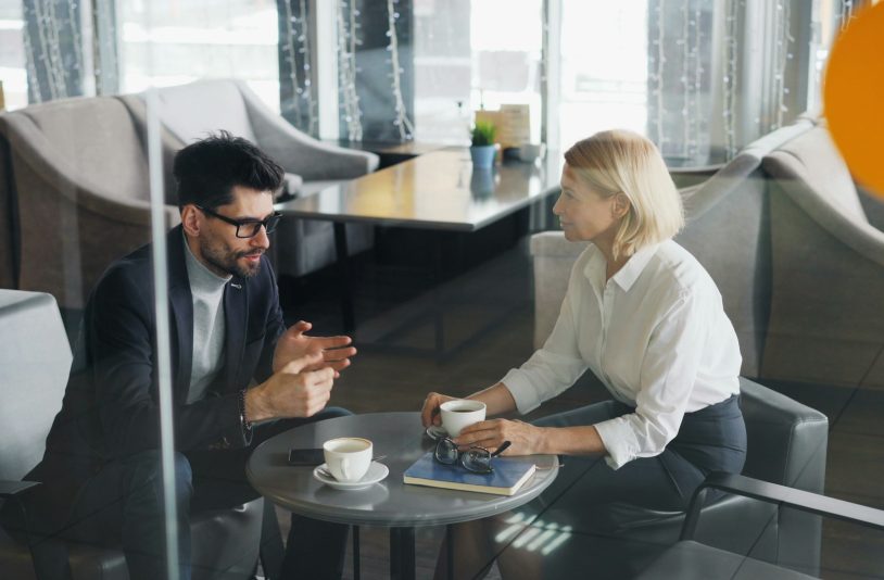 man and a woman meeting