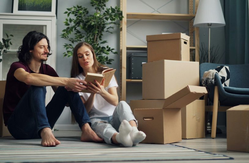 woman and man organize a move