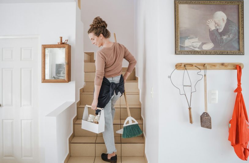 woman cleaning the house