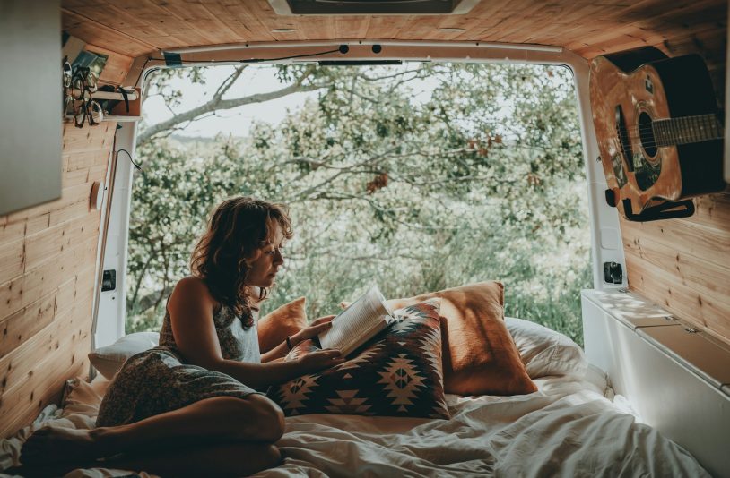 woman reading a book in quiet place