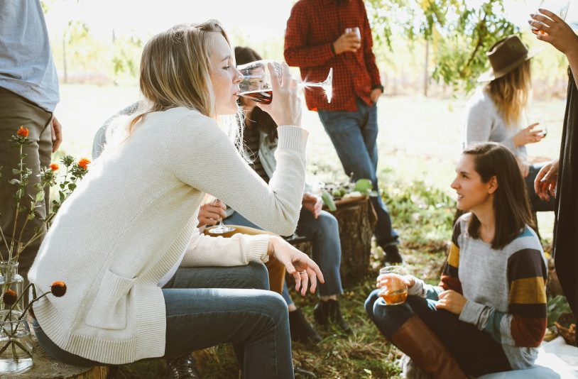 women drinking wine